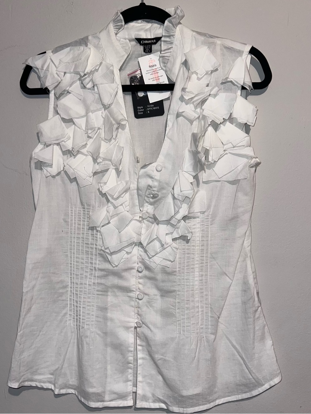 White Ruffle Front Sleeveless Blouse